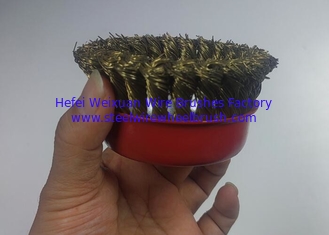 China 4 Inch OD Twisted Knot Brass Wire Cup Brush 16mm Inner Hole For Removing Paint supplier